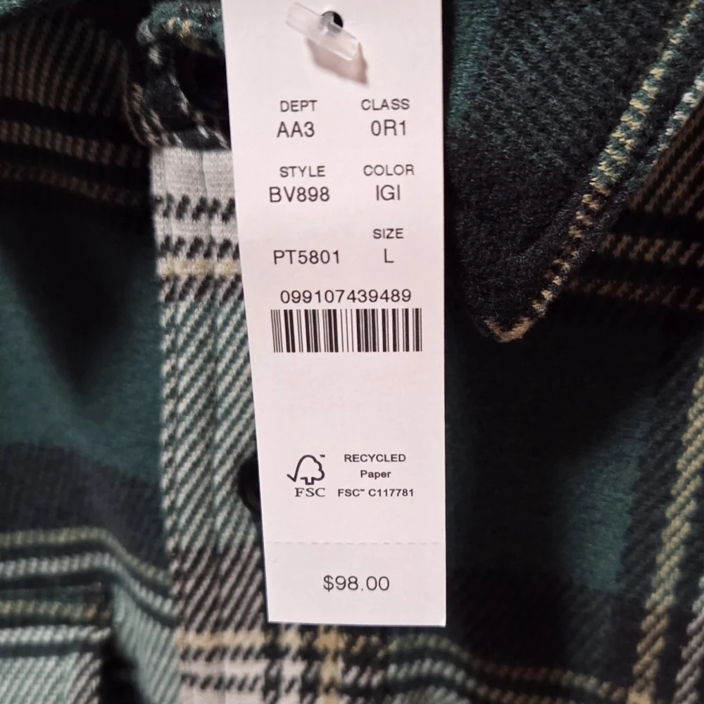 J.Crew Seaboard Soft-knit Flannel Button Shirt Green Plaid Size Largw New!